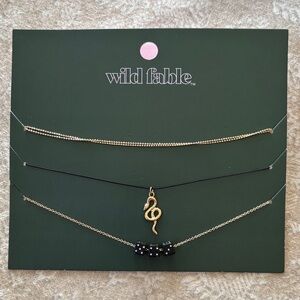 Brand New Wild Fable Gold Tone Necklace Set Layered Chain Snake Black Dice